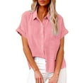 thumbnail image 2 of Mashaouyo Clearance T Shirts For Women Women's Casual Loose Summer Short Sleeve Solid Color Button Down Shirt T Shirt, 2 of 5