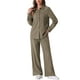 thumbnail image 2 of Conjunto de lino de 2 piezas para mujer INSPIRE CHIC, camisa de botones y pantalones de pierna ancha con cordón, atuendo casual en gris y verde, 2 of 6