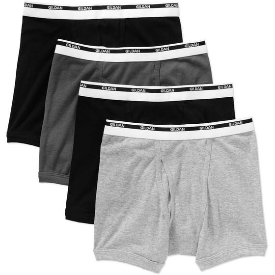 Gildan Men's Black and Grey Boxer Brief Underwear, 4Pack Color May