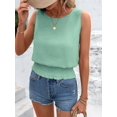 thumbnail image 6 of Womens Crew Neck Crop Tank Tops Cute Summer Sleeveless Smocked Tops Green L, 6 of 9