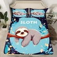 thumbnail image 2 of jejeloiu Cartoon Sloth Twin Sheet Sets,Retro Rustic Flower Twin Fitted Sheet,Gray Blue Flat Sheet For Girls Boys,Ultra Soft Home Decor,3-Piece, 2 of 7