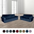 thumbnail image 6 of Golden Linens 2 pcs suede Velvet Fabric Slipcover Set for Sofa & Loveseat Stretch ((4 Way)) to Fit /Slipcovers Set, Furniture Protector Cover Set, Wrinkle Free# JOLAN Blue, 6 of 8
