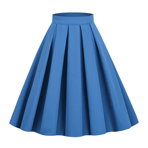Fgnfyis Women's Pleated Vintage Skirt Floral Print A Line Midi Skirts with Pockets Skirts for Women Blue S