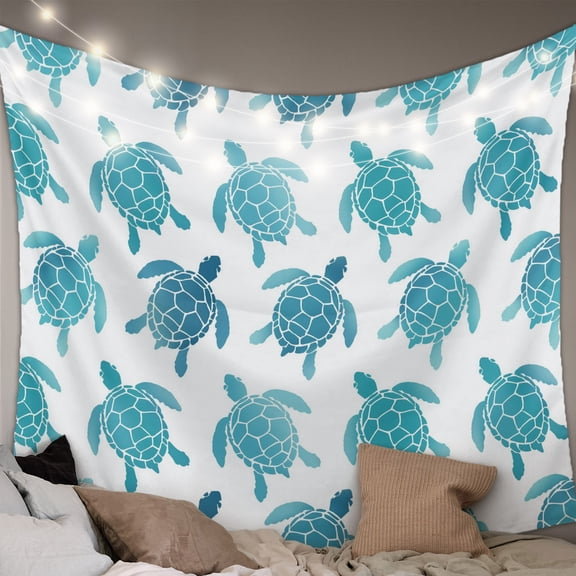 Coastal Sea Turtle Tapestry for Bedroom Wall Hanging Tapestry, Nautical Turquoise Ocean Creatures Ceiling Backdrop Tapestries Poster Blanket Wall Decor for Teens Room Living Room Dorm 51" x 59"