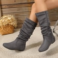 thumbnail image 6 of Xiaoxatg Ladies Fashion Solid Color Suede Pleated Pile Mid-Calf Boots British Style for Women with Flat Bottom Design 6.5 Grey, 6 of 7