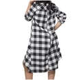 thumbnail image 4 of Women's Vintage Plaid Shirt Dress Long Sleeve Button Up Lapel V Neck High Low Hem Trendy Oversized Casual Dresses Black,L, 4 of 5