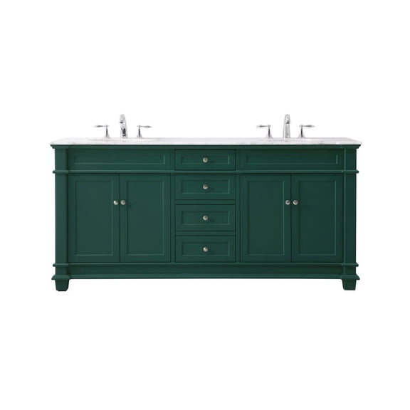 Elegant Decor Wesley 72" Solid Wood Steel Double Bathroom Vanity Set in Green