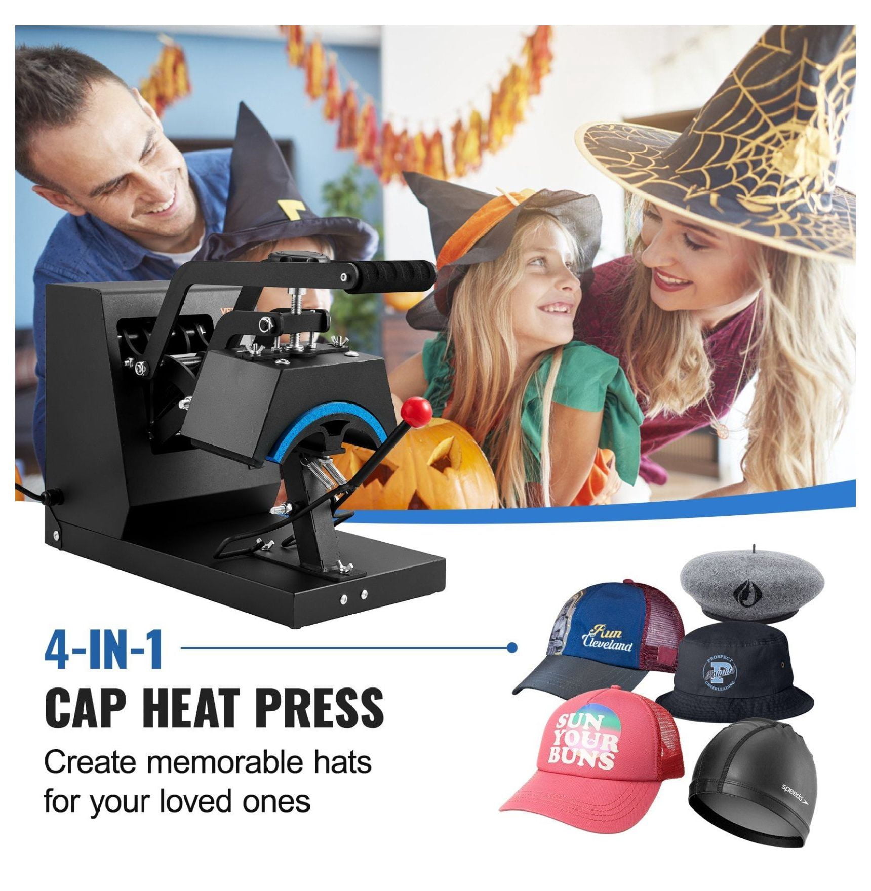 TriGol Hat Heat Press 4-in-1, Cap Heat Press Machine 6x3", LCD Digital Timer, 4 Curved Elements for Hats, Sublimation Transfers