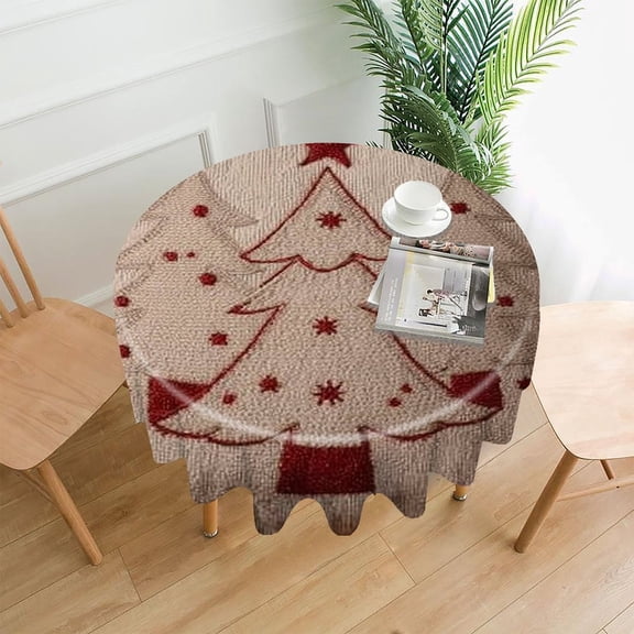RKSupls 60 Inch Round Tablecloth, Christmas Tree Premium Polyester Straight Edge Wrinkle Resistant Washable Table Cover for Party Home Dining Decor