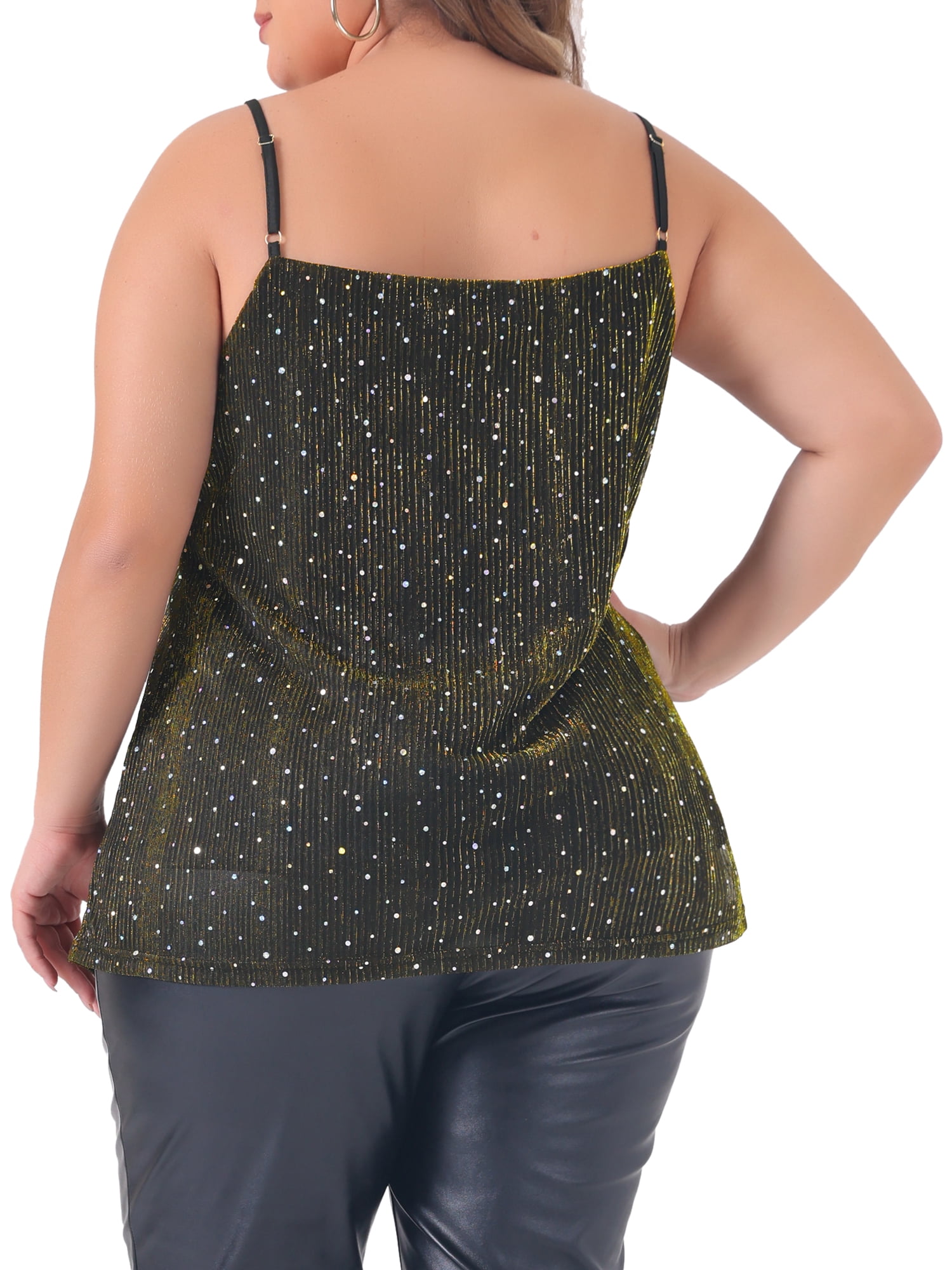 DARING DIVA Women's Plus Sequin Glitter Cami Sleeveless Party Tank Top 1X Gold