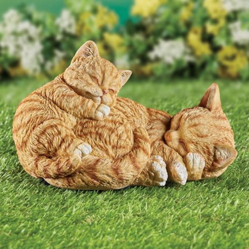 Sleeping Mama Cat And Baby Kittens Garden Figurine Orange Tabby Cat Walmart Com