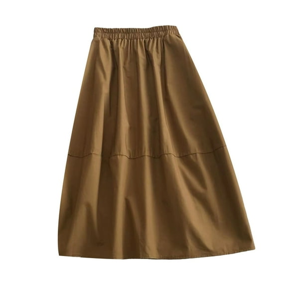 HJYCHN Women's Solid Color Casual A-line Swing Skirt with Irregular Lacing Detail and Medium Length Flowy for Everyday Coffee M