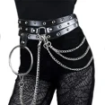 thumbnail image 3 of Cadena de cinturón de cintura punk Cadenas de vientre de cuero negro Accesorios de cuerpo gótico en capas para mujeres y niñas JAMW  Sencillez, 3 of 5