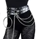 thumbnail image 3 of Cinturón de cintura punk, cadena de cuero negro, cadenas para el vientre, accesorios góticos para el cuerpo en capas para mujeres y niñas JM, 3 of 5
