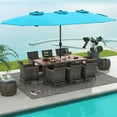thumbnail image 3 of Costway 10 Pieces Patio Wicker Dining Set with Double-Sided Patio Umbrella 8 Armchairs Turquoise, 3 of 11