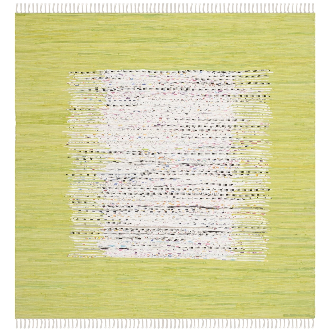 SAFAVIEH Montauk Tennyson Braided Border Cotton Runner Rug, Ivory/Citron, 2'3" x 7'