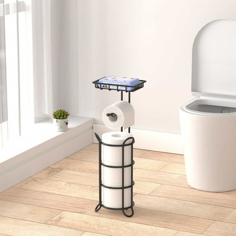 CLSYO toilet paper holder stand with shelf, free standing bathroom