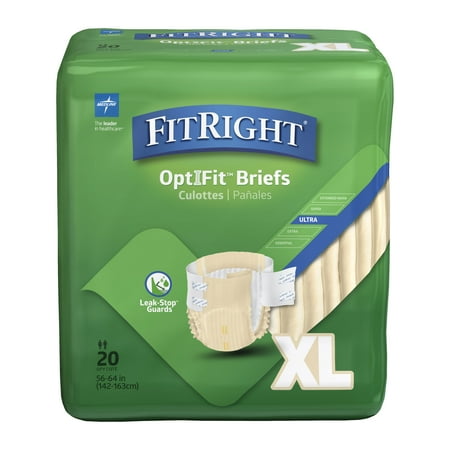FitRight OptiFit Briefs  Ultra Absorbency  Disposable Adult Briefs with Tabs  X-Large  56 - 64   20 Count