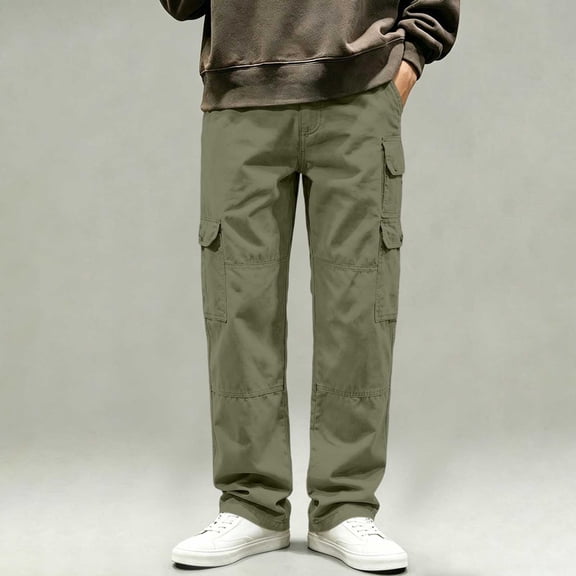Xdegoge Men Cargo Pants Relaxed Fit Casual Utility Work Elastic Waist Trousers with Pockets Outdoor Skate Streetwear Lightweight Hiking Bottoms