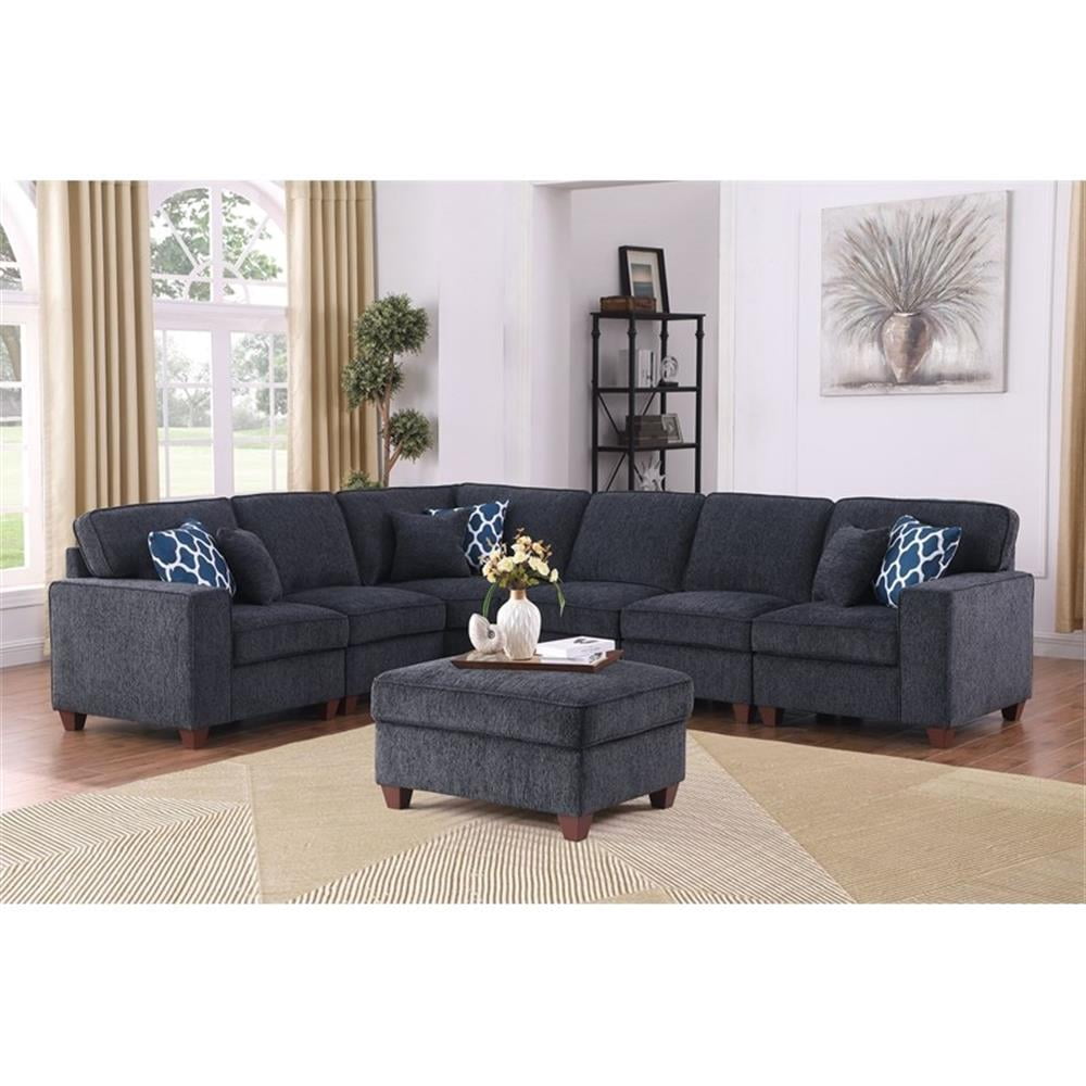 Devion Furniture 7-Piece Upholstered Modern Chenille Sectional in Black