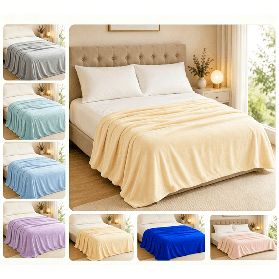 huayou Solid Yellow Flannel Throw Blanket Lightweight Soft Cooling Blanket 78.7 x 59.11 inch for Bed Couch Living Room