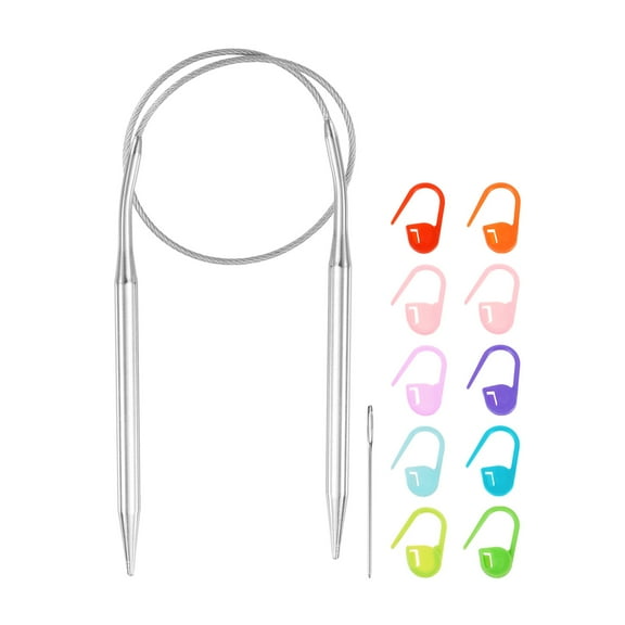 Uxcell Knitting Needles Size US 9(5.5mm) Circular Needle 16 Inch(40cm) Round Metal Stainless Steel Needle with Needle for Handmade Projects DIY Knitting