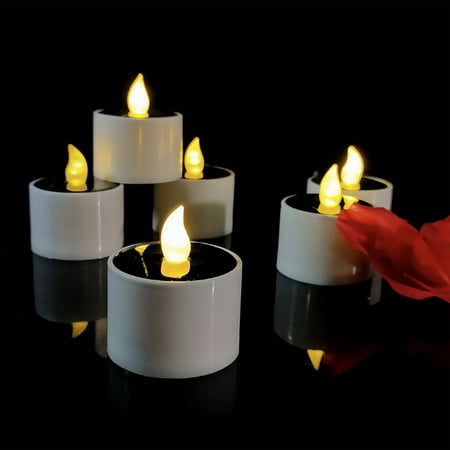 

muxika Solar Powered Tea Light Candles: Lifelike Bright Flickering Holiday Gift Flameless Candles LED Electric Tea Lights For Seasonal And Holiday Party Decoration