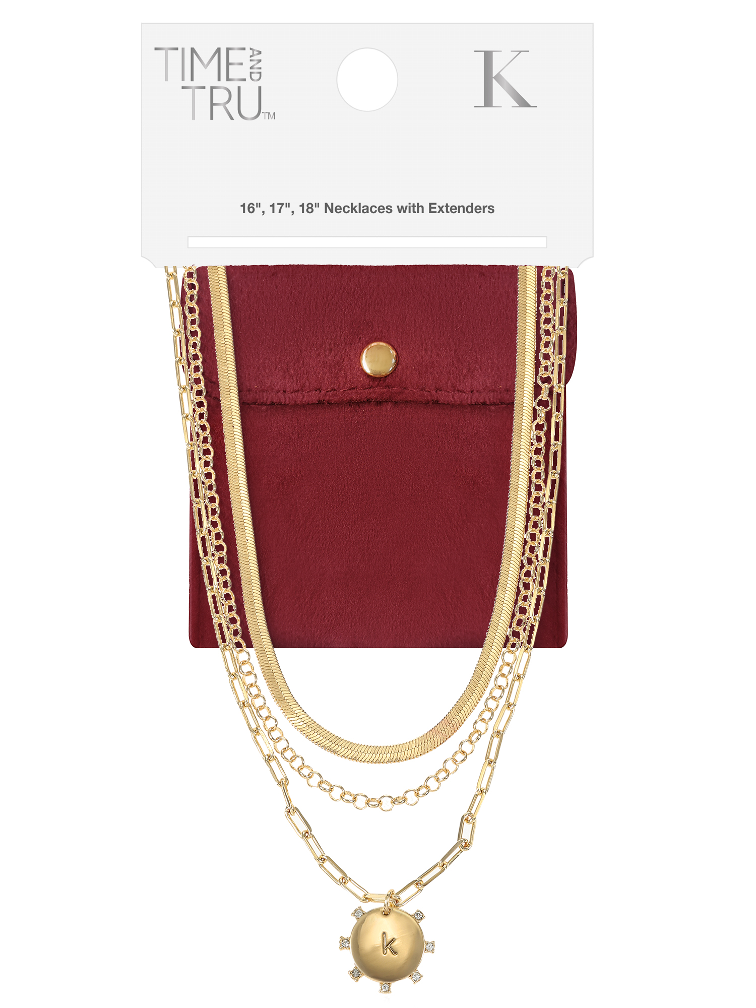 Time and Tru Goldtone Necklace, 3 Piece, Initial K