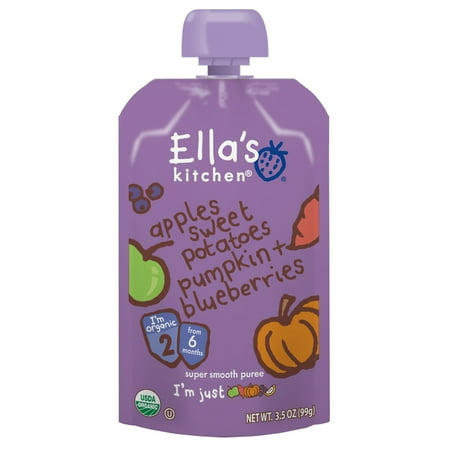 Ella's Kitchen Organic 6+ Months Baby Food, Apples Sweet Potatoes Pumpkin and Blueberries, 3.5 Ounce Pouch (6