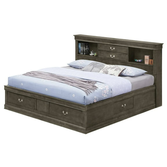 Glory Furniture Louis Phillipe King Storage Bed in Gray Color