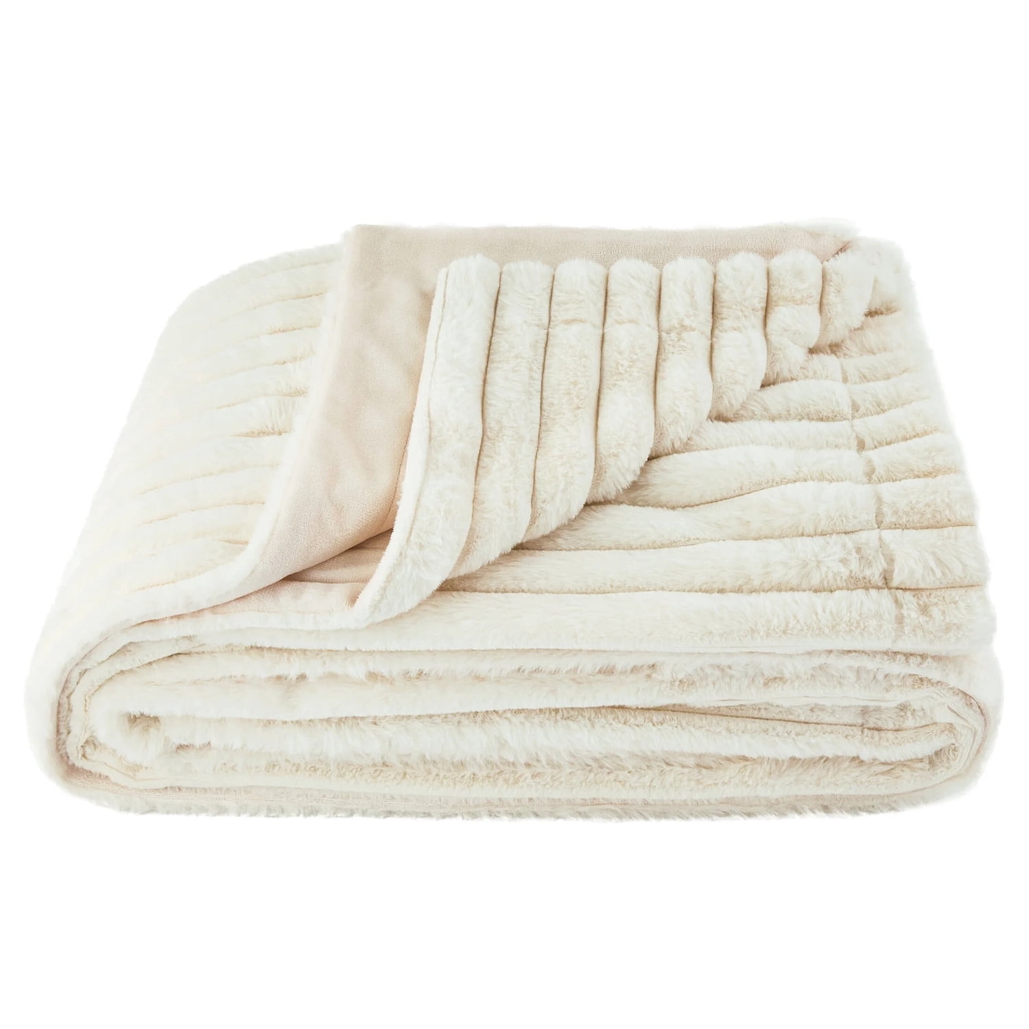 Mainstays Vanilla Dream Channel Faux Fur Blanket, King, 102 in x 90 in