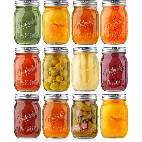 12 Pcs. Glass Mason Jars with Regular Lids and Bands, DIY Magnetic Spice Jars, Ideal for Meal Prep, Jam, Honey, Wedding Favors, and more