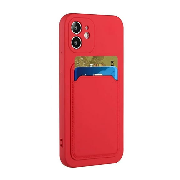 For Apple iPhone 12 Pro (6.1") Two Credit Card Holder Wallet Case Hybrid Thick TPU Hard Back ID Cash Slot Slim Armor Cover ,Xpm Phone Case [ Red ]