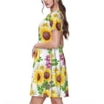 thumbnail image 2 of Picia Sunflowers Pattern Women's Short Sleeve Summer Dress Pleated Loose Swing Knee Length Short Sleeve Swing Dresses, 2 of 6