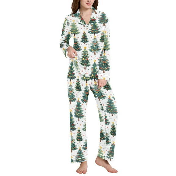 joogoo Pajamas Set for Women Christmas Tree Pattern Long Sleeve Pjs Loungewear L