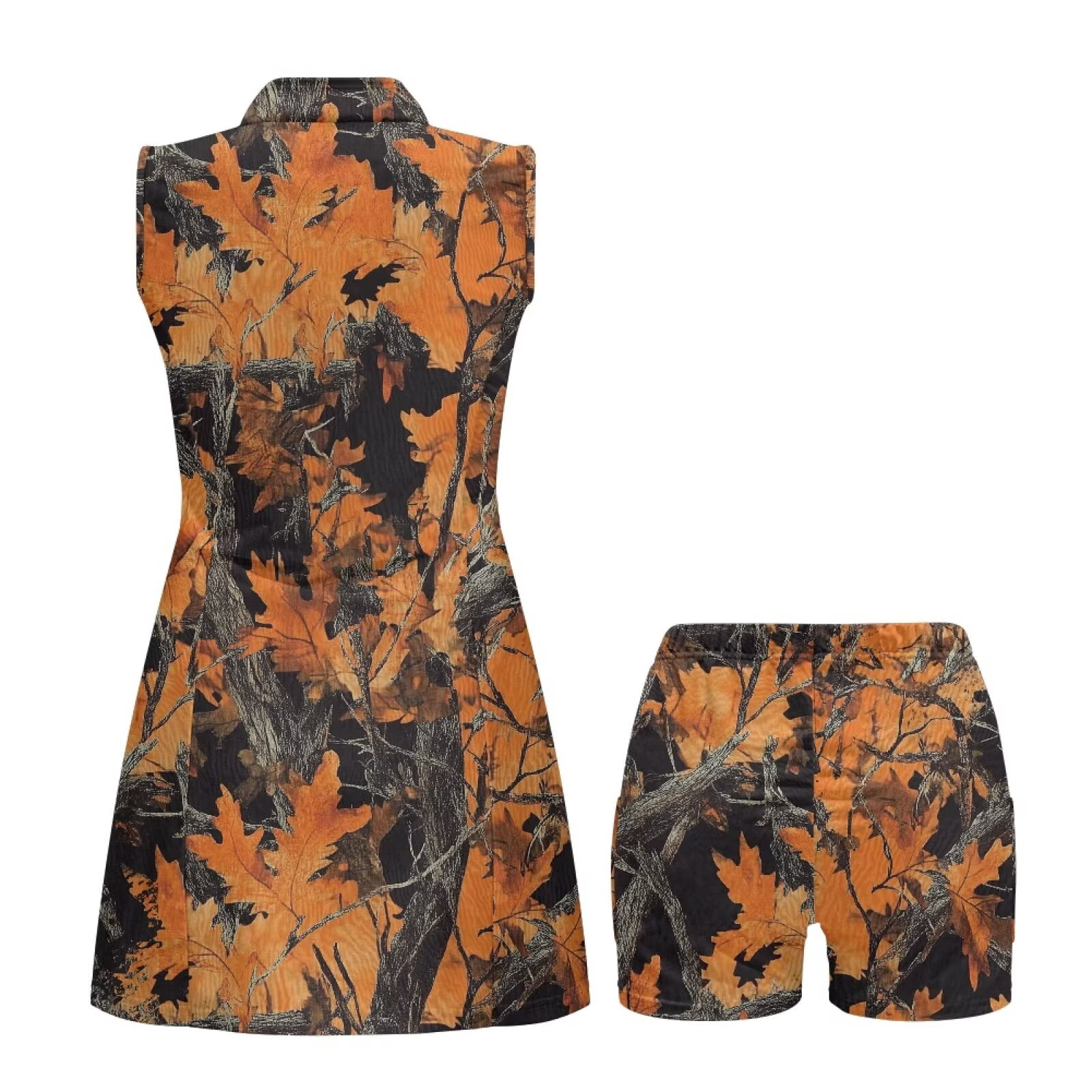Yuyamidu Orange Camo Hunting Tennis Golf Dress Elegant Workout Dresses with Pockets Shorts Sleeveless Athletic Dress for Women Slim Fit Workout Athletic Dresses Size M
