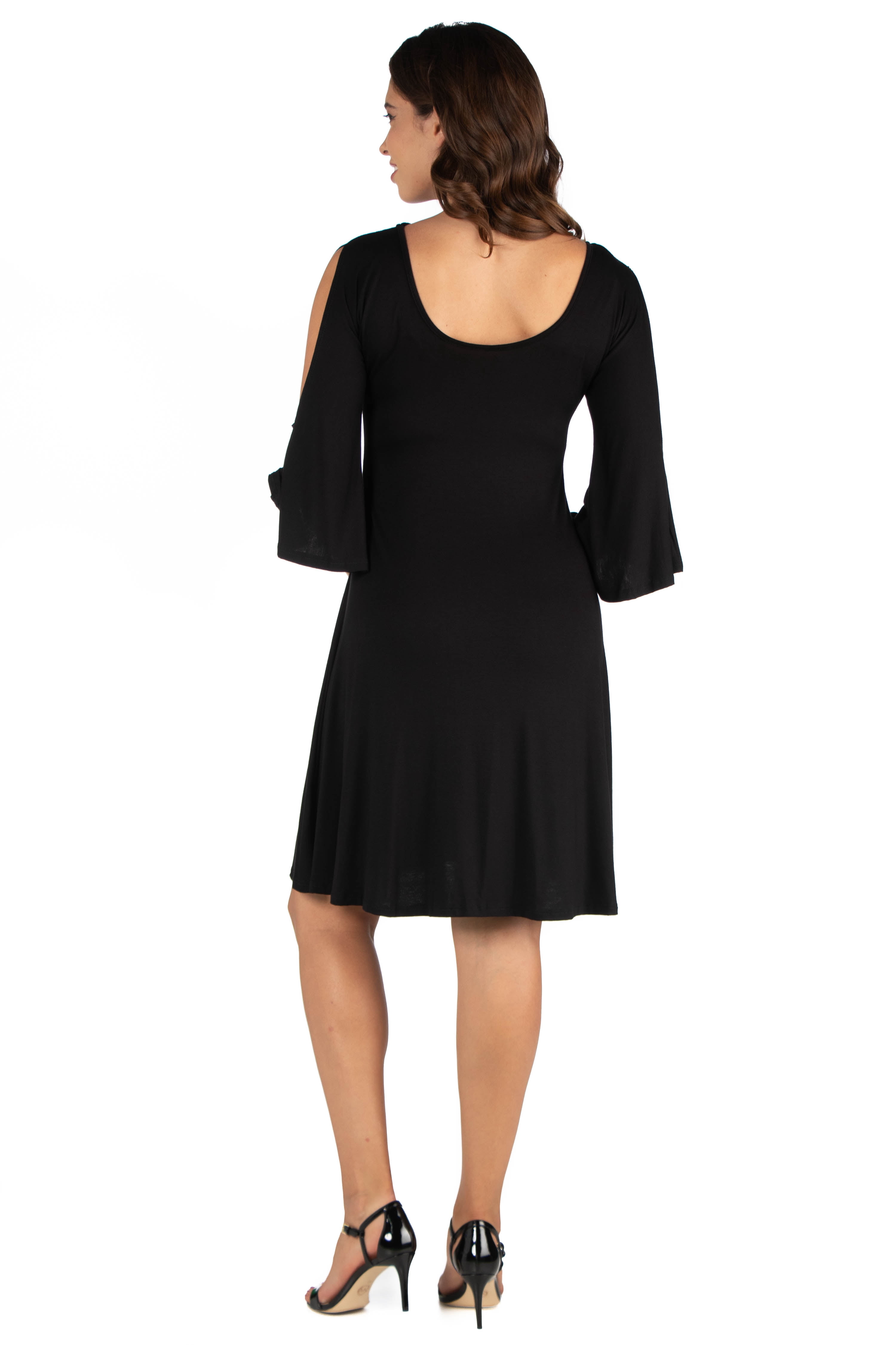 24seven Comfort Apparel Criss Cross Neckline Cold Shoulder Maternity Dress