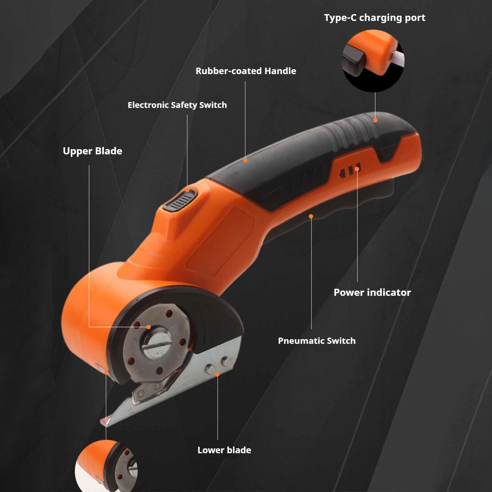 Hoosue Cordless Universal Cutter, Electric Scissors with replaceable round for cardboard, Cardboard Cutte, Cuts Leather, PVC, Carpets, Cardboard & More (Orange)