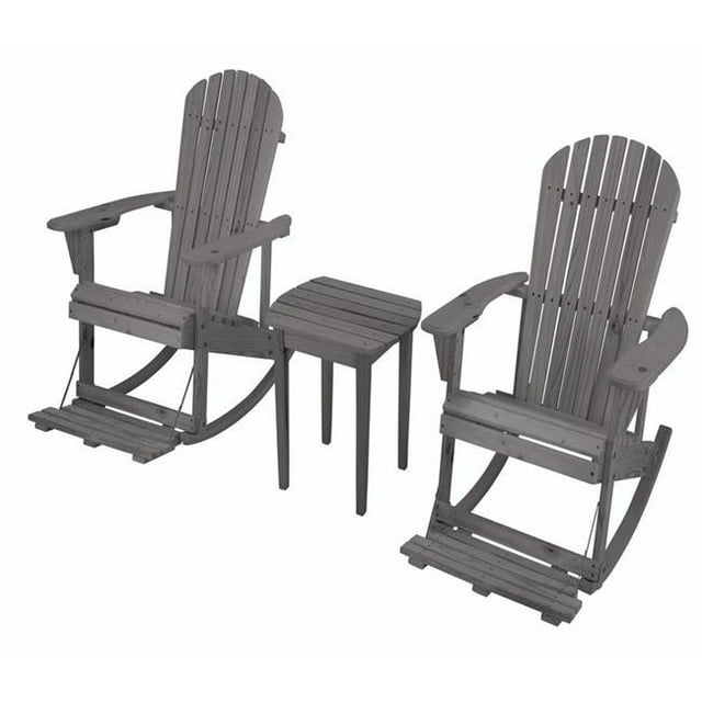 W Unlimited SW2007DG-R2ET1 Zero Gravity Adirondack Rocking Chair with Built-in Footrest & End Table Set, Dark Gray, Set of 2