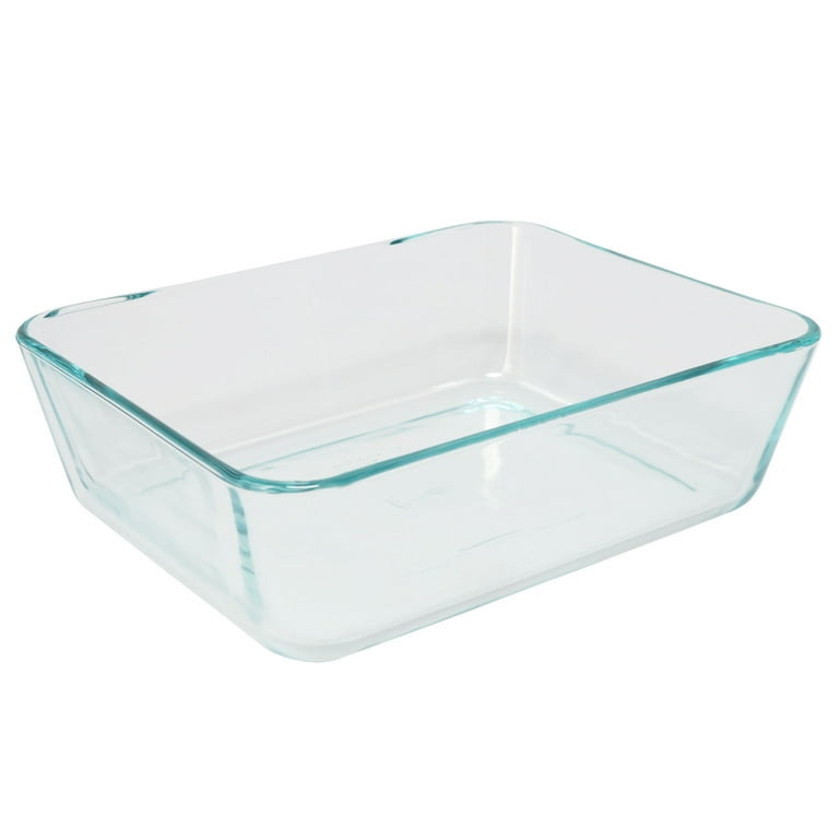 Pyrex (2) 7212 11-Cup Clear Glass Dishes with (2) Dark Blue and (2) Red 7212-PC Plastic Lids