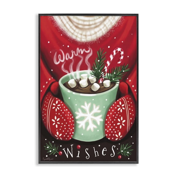 Stupell Industries Warm Wishes Hot Cocoa Holiday Painting Black Framed Art Print Wall Art, 12 x 18