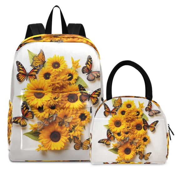 ALAZA Backpack Set Butterflies in Sunflowers Elementary School Bags Student BookBag with Lunch Bag