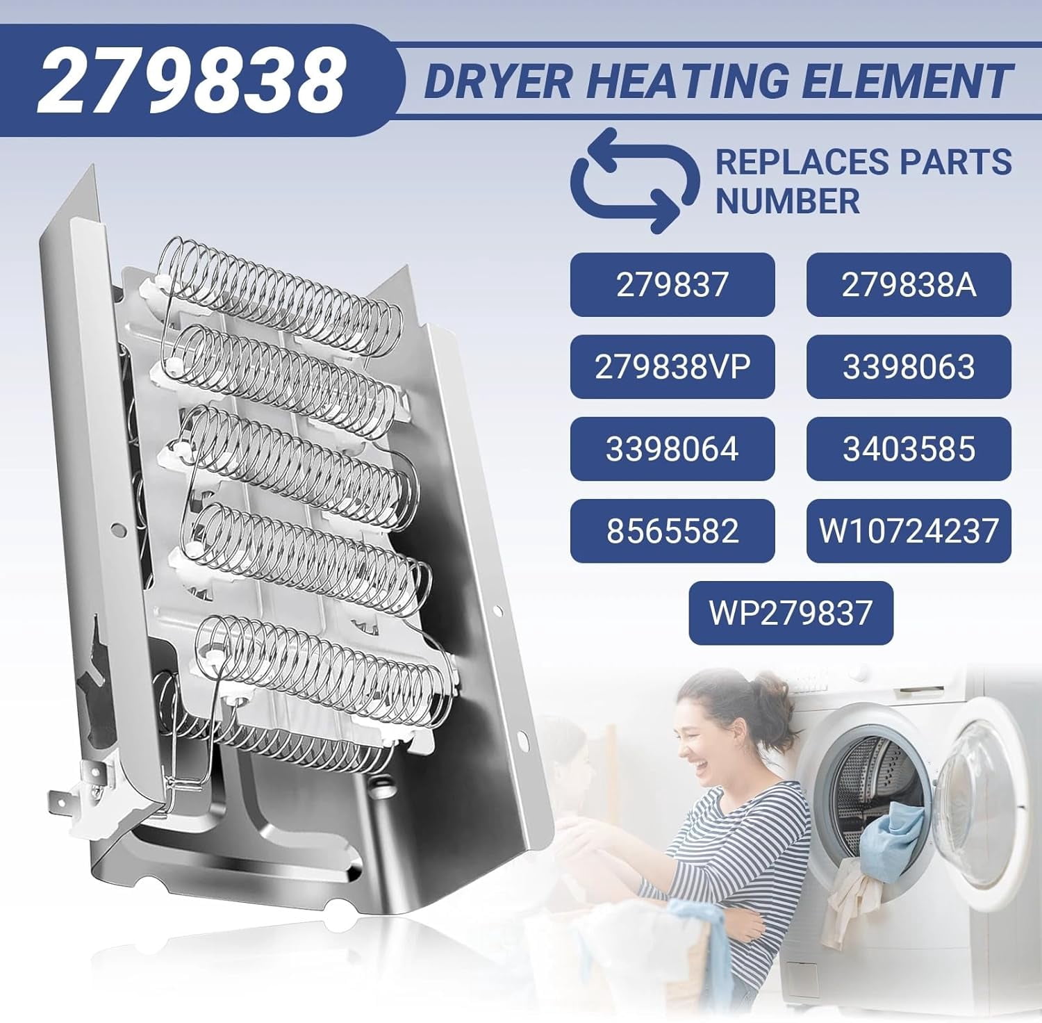 Aniceparthy 279838 W10724237 279816 Dryer Heating Element Assembly Replacement Part by AMI PARTS - WED4815EW1 NED4655EW1 Fit for Whirlpool Amana Dryer Heating Element