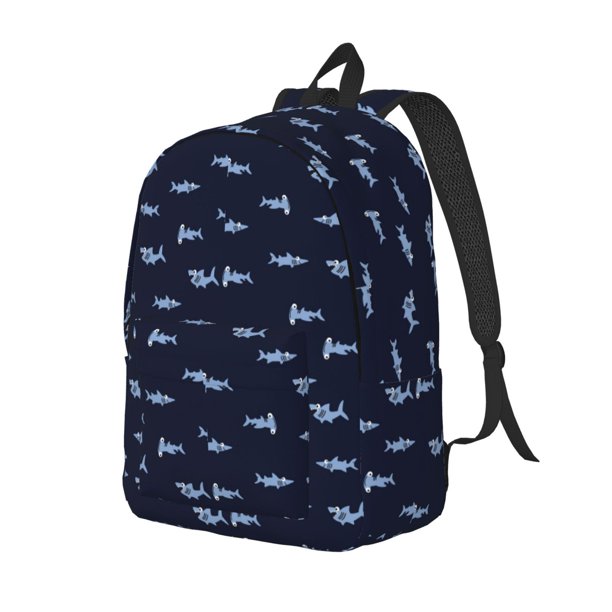 Disketp Cute Shark print Canvas Backpack Lightweight Travel Daypack Student Rucksack Laptop Backpack-
