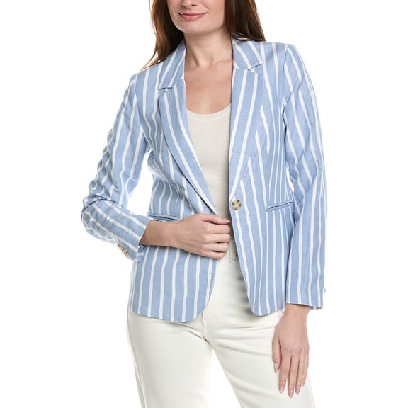 T Tahari womens Stripe Linen-Blend Blazer, 10, White