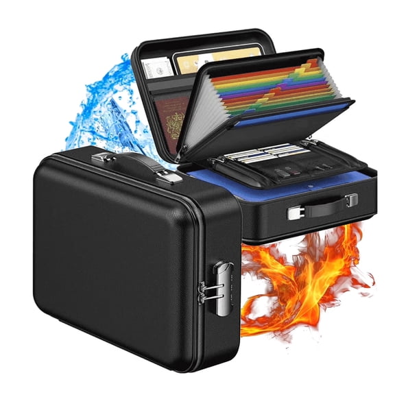 MUTAK Fireproof Document Box, Hard Case Fireproof Box with Lock, Portable Hard-Shell Fireproof Water Resistant Document Safe Box for Important Documents, Laptops
