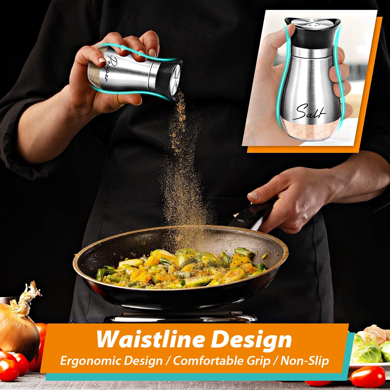 Badiano Salt and Pepper Shakers Set,2 Pack Metal Spice Dispenser,4 oz,Silver