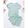 thumbnail image 4 of BOOMNY Girls 2 Peice Outfit Set Summer Clothes Set for Girls Short Sleeve Striped Tops Shorts Cozy Kids Dailywear, 4 of 9