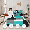 thumbnail image 3 of Homewish Teal Minimalism Square Full Size Comforter Sets,Classic Abstract Geometric Bedding Comforter Set,Black Reversible,3pcs,1 Comforter and 2 Pillowcases, 3 of 7