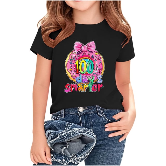 Blusas y camisas de manga corta con cuello redondo, moda de verano y primavera, para niños, cuello redondo, manga corta, temporada escolar, camiseta estampada, blusa de poliéster para niños